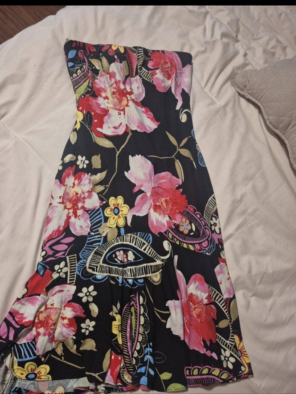 Cache Floral Strapless Maxi Dress in Black and Pink